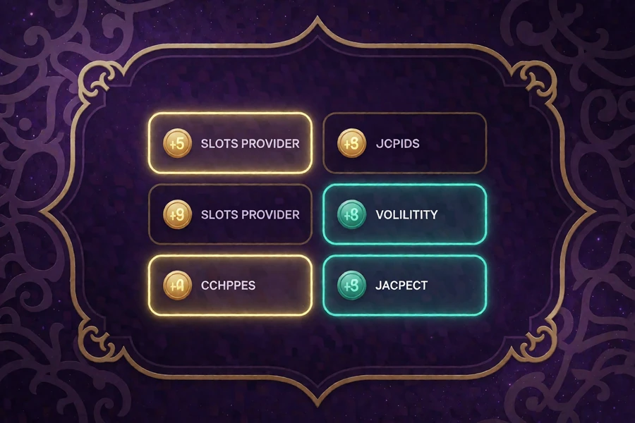 Filter-Panel mit Kategorien f&uuml;r Spielart, Anbieter, Volatilit&auml;t und Jackpot zur schnellen Eingrenzung der Bibliothek